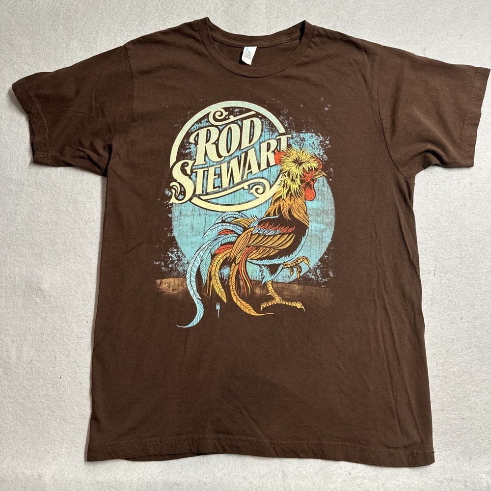 Rod Stewart Rooster Graphic T Shirt Men Large Brown Tultex Concert Tour Rock